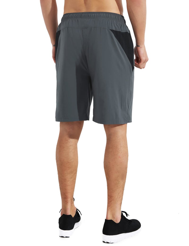 EZRUN Mens 9 Inch Lightweight Running Workout Shorts with Liner Loose-Fit Gym Shorts for Men with Zipper Pockets(Grey,M) - Image 2